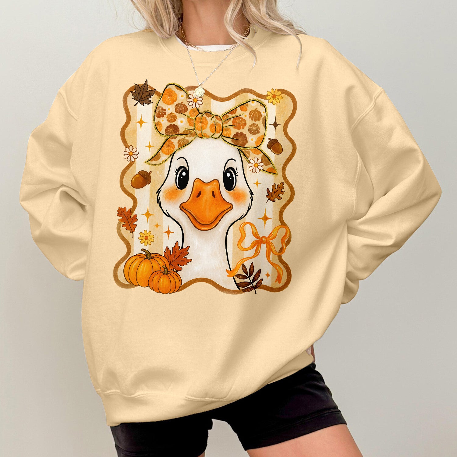 Bikergod Halloween Duck Sweatshirt 2D Sizes S - 5XL Funny Halloween Goose, Girly Pumpkin Sweater, Duck Fall Sweatshirt, Boho Halloween Top, Goose Pumpkin Jumper LN100725SW26