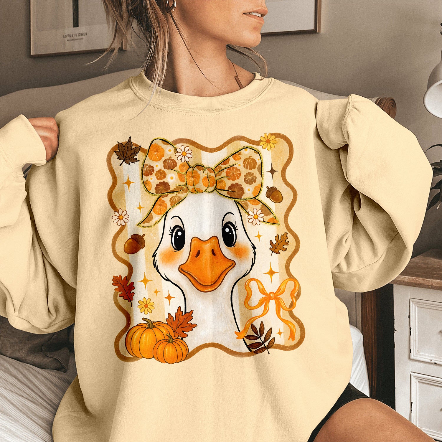 Bikergod Halloween Duck Sweatshirt 2D Sizes S - 5XL Funny Halloween Goose, Girly Pumpkin Sweater, Duck Fall Sweatshirt, Boho Halloween Top, Goose Pumpkin Jumper LN100725SW26