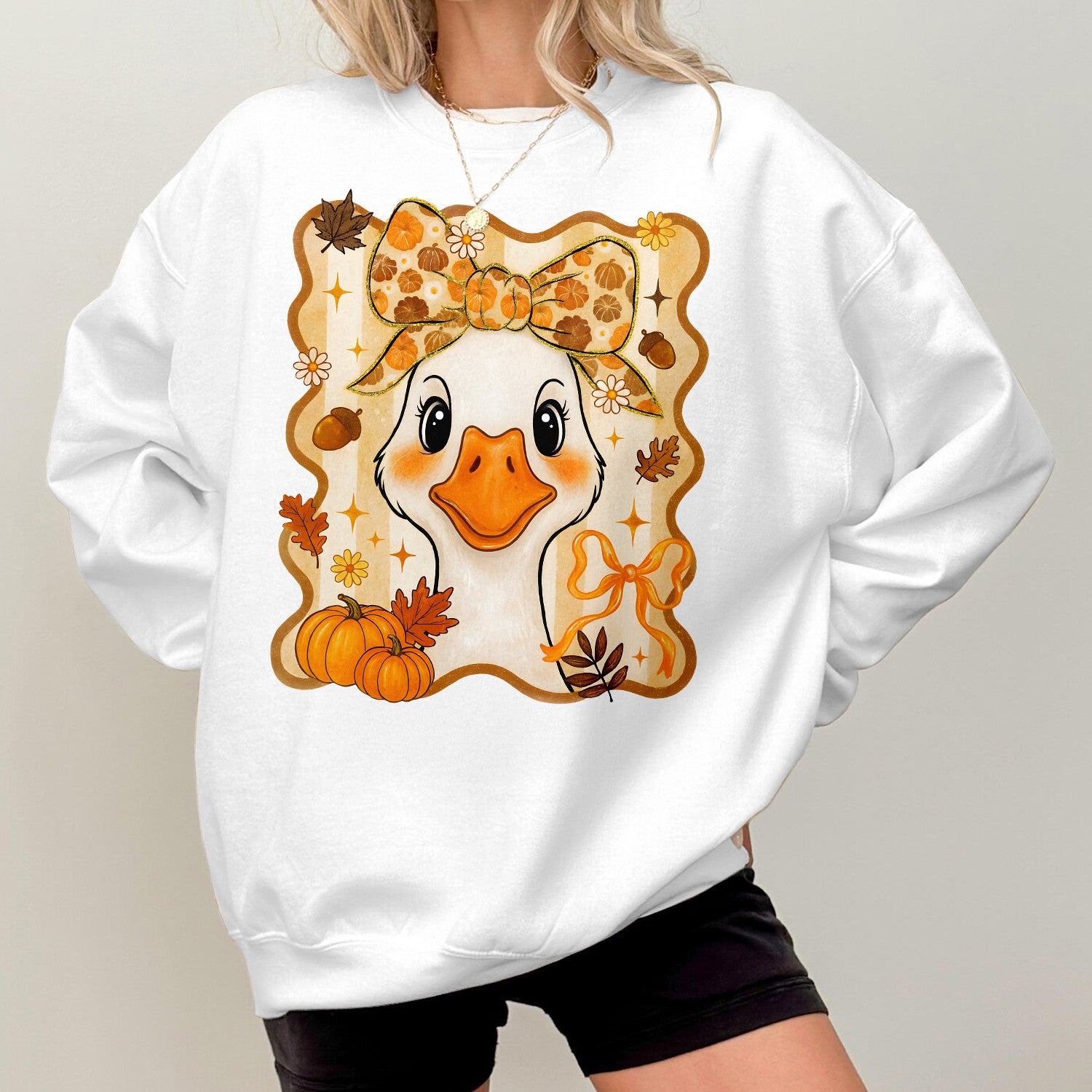 Bikergod Halloween Duck Sweatshirt 2D Sizes S - 5XL Funny Halloween Goose, Girly Pumpkin Sweater, Duck Fall Sweatshirt, Boho Halloween Top, Goose Pumpkin Jumper LN100725SW26