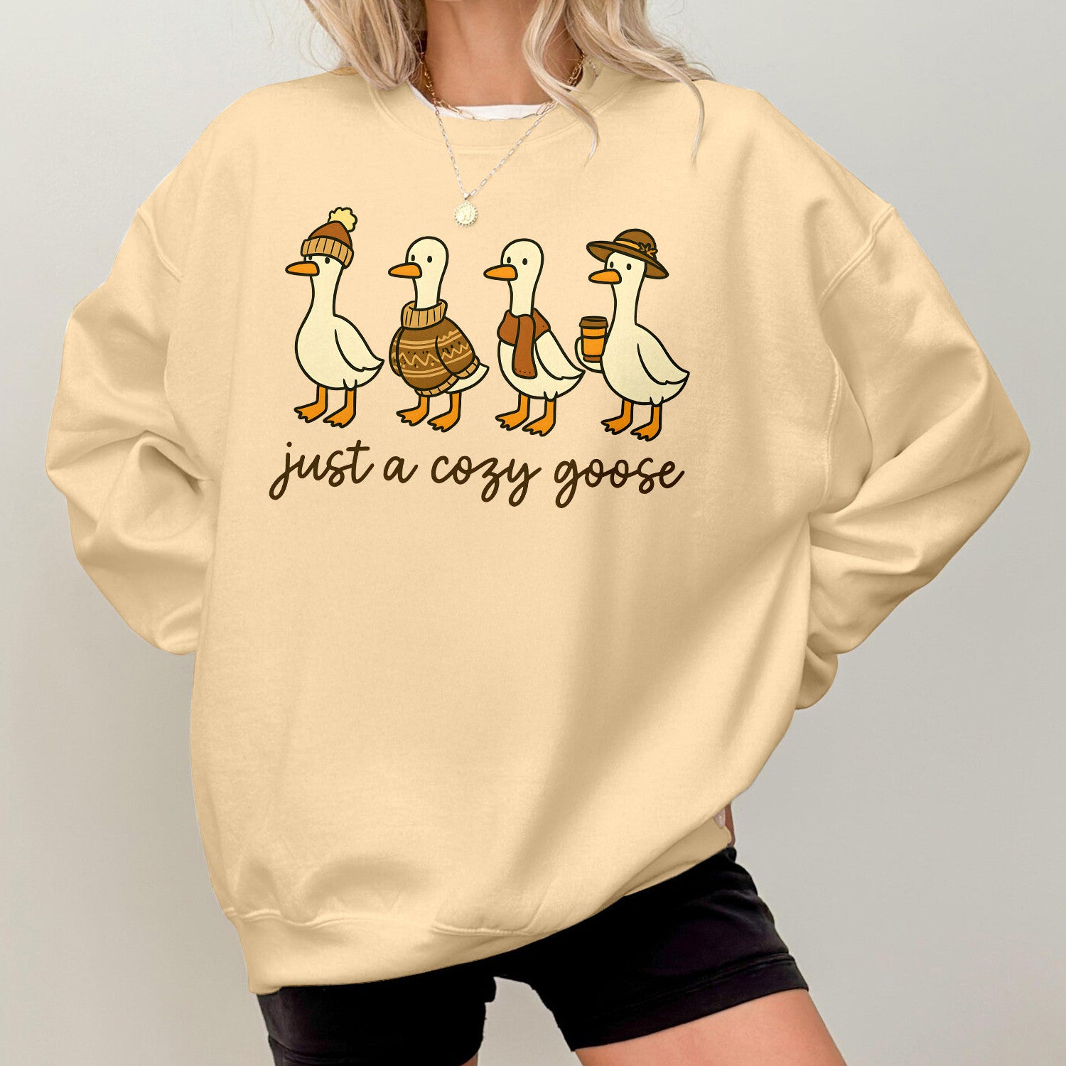 Bikergod Just A Cozy Goose Sweatshirt 2D Sizes S - 5XL Halloween Silly Goose Fall Shirt, Thanksgiving Hoodie, Fall Season Crewneck LN100725SW28