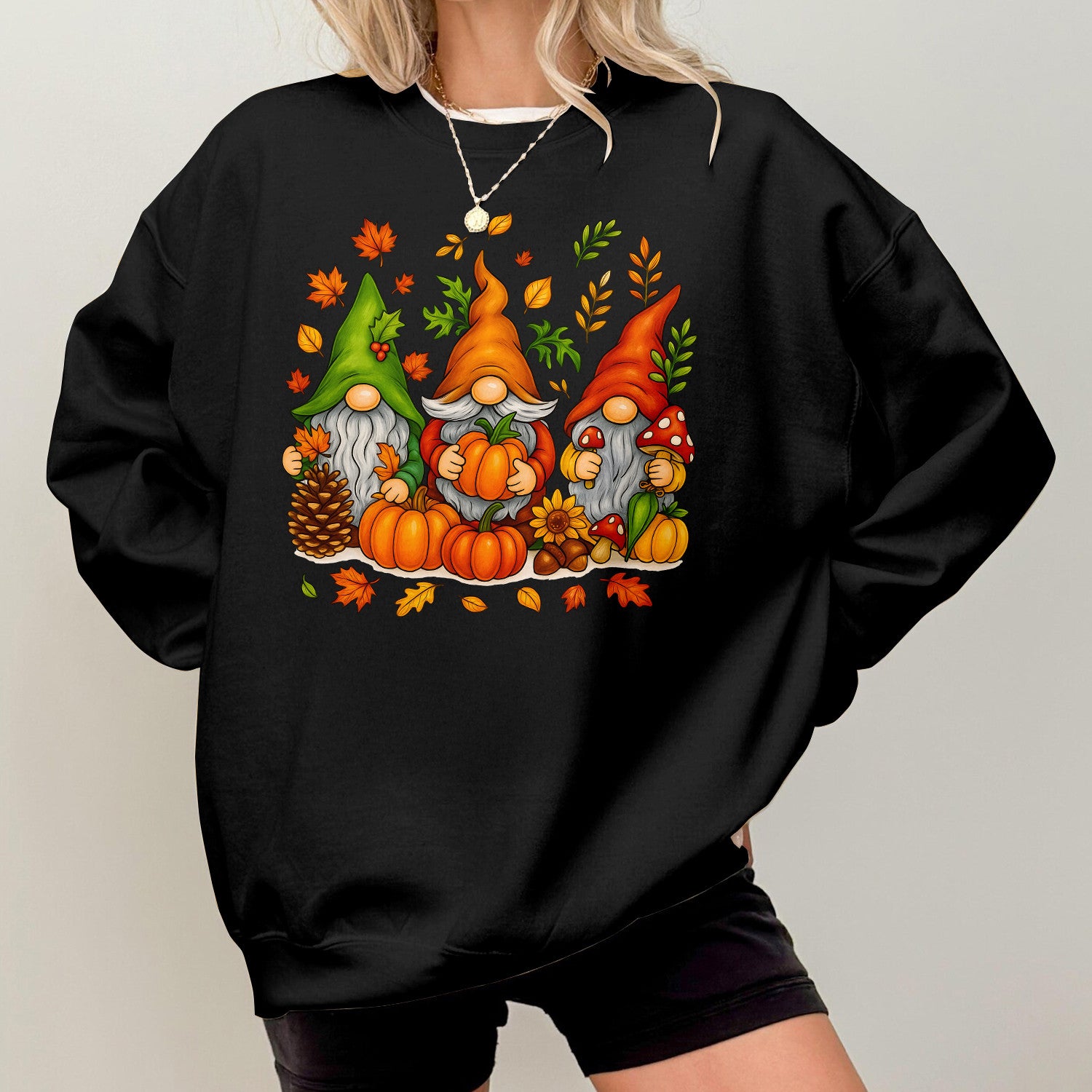 Bikergod Fall Gnome Sweatshirt 2D Sizes S - 5XL Halloween Autumn Gnome Fall Shirt, Thanksgiving Hoodie, Fall Season Crewneck LN100725SW29