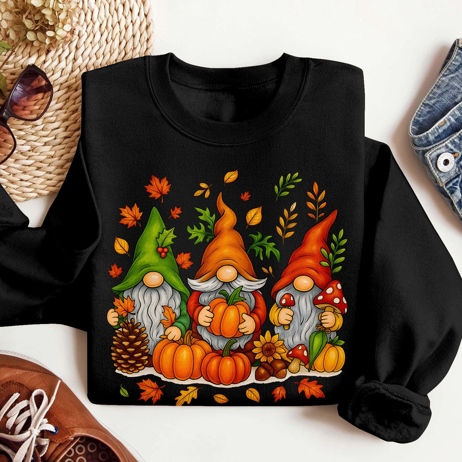 Bikergod Fall Gnome Sweatshirt 2D Sizes S - 5XL Halloween Autumn Gnome Fall Shirt, Thanksgiving Hoodie, Fall Season Crewneck LN100725SW29
