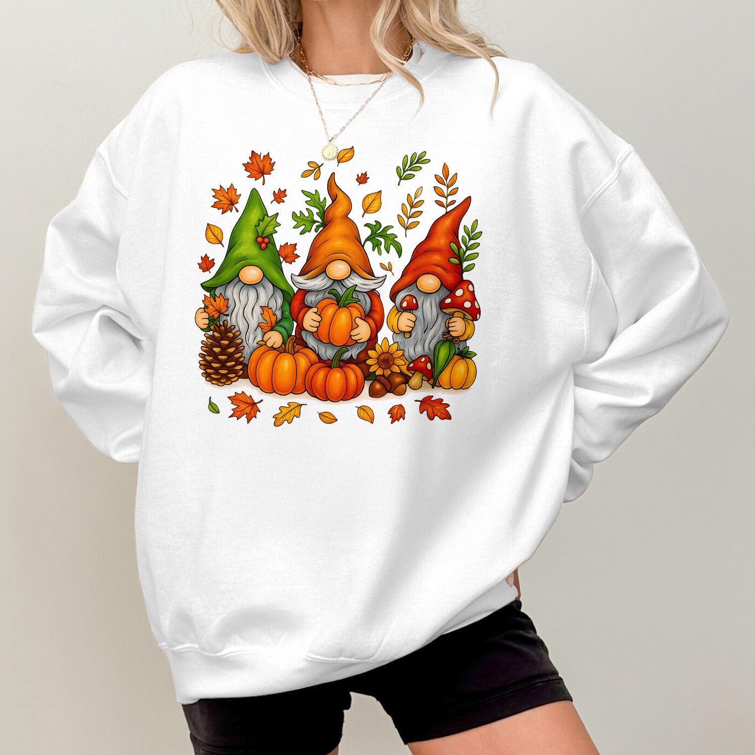 Bikergod Fall Gnome Sweatshirt 2D Sizes S - 5XL Halloween Autumn Gnome Fall Shirt, Thanksgiving Hoodie, Fall Season Crewneck LN100725SW29