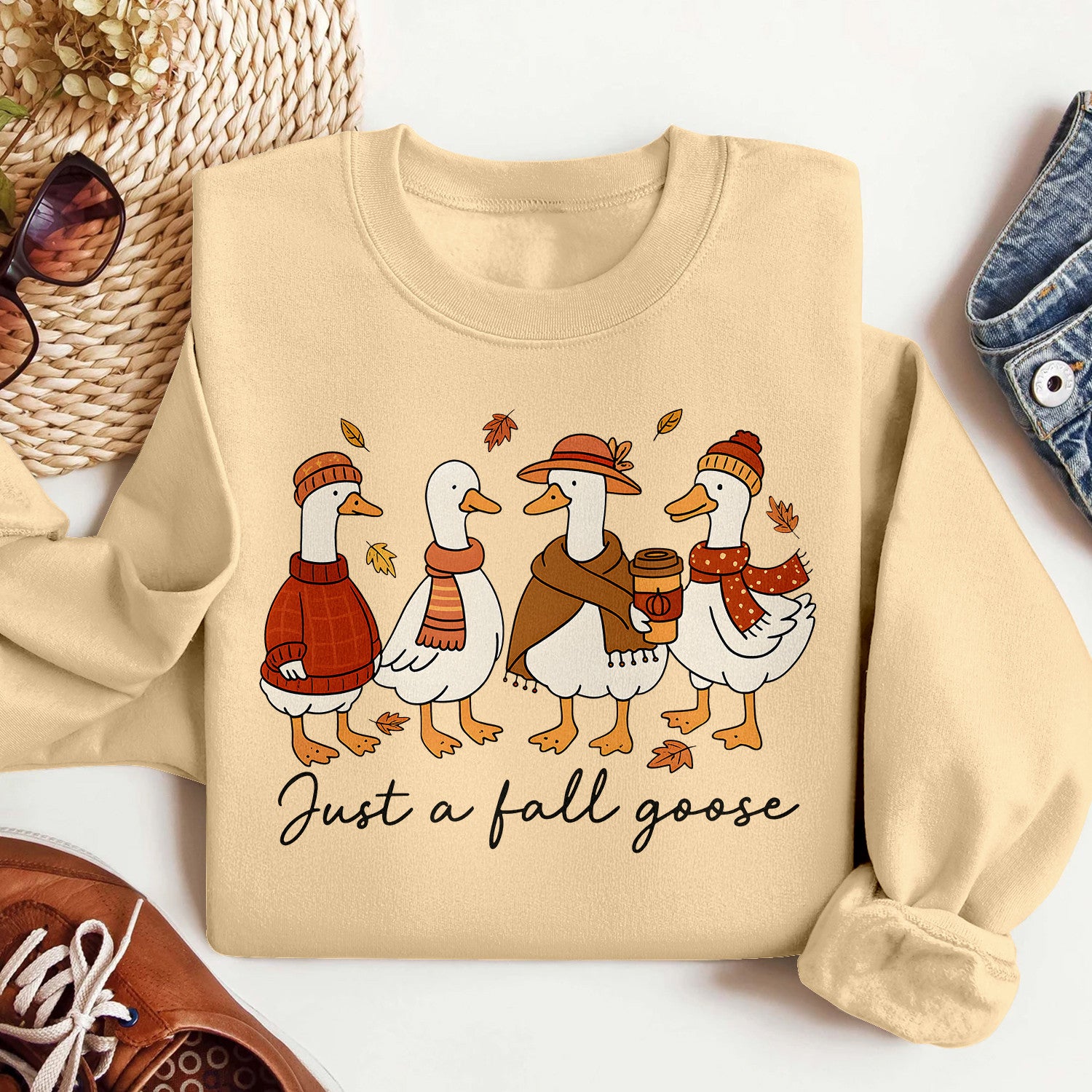 Bikergod Just A Fall Goose Sweatshirt 2D Sizes S - 5XL Halloween Goose Fall Shirt, Thanksgiving Hoodie, Funny Fall Season Crewneck LN100725SW30