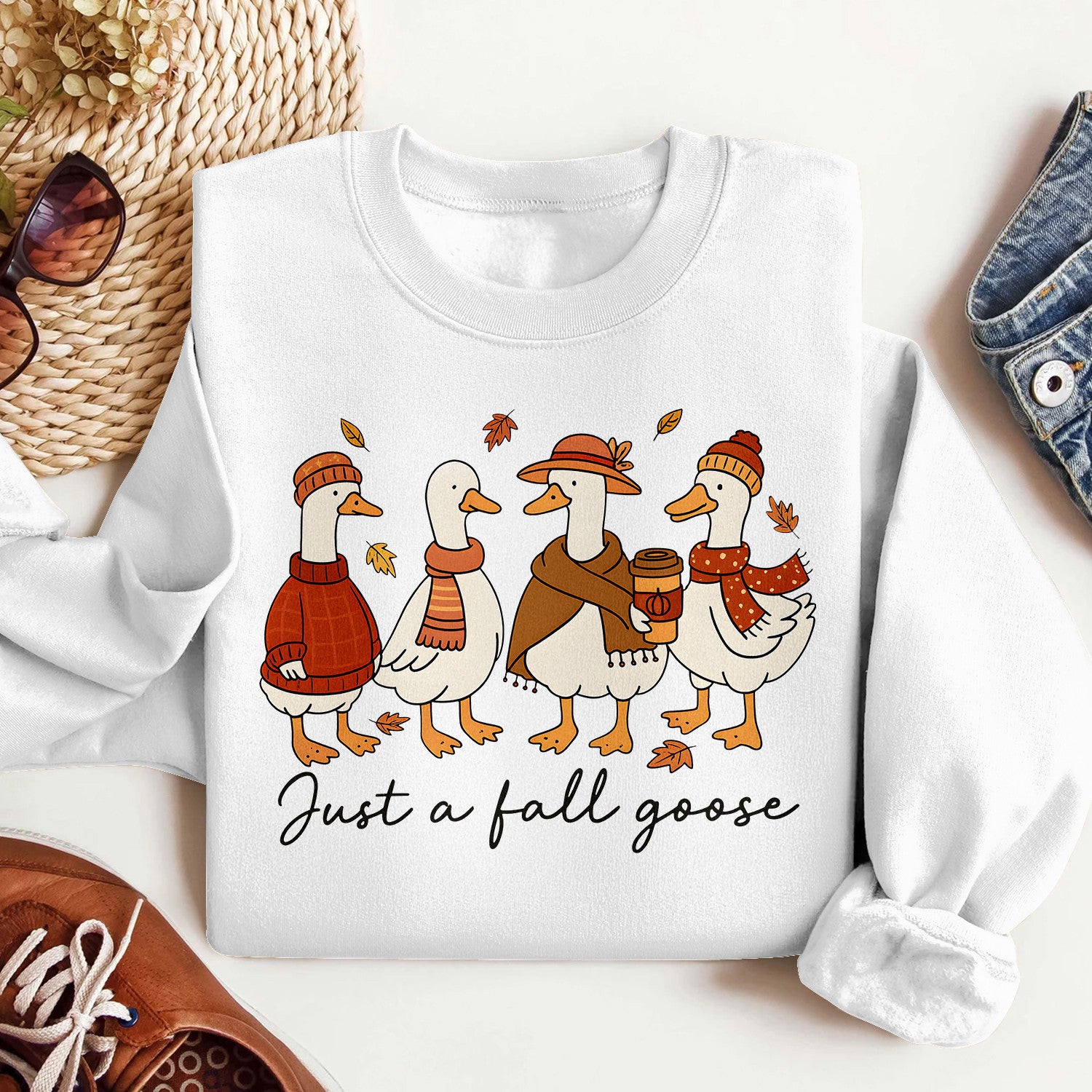 Bikergod Just A Fall Goose Sweatshirt 2D Sizes S - 5XL Halloween Goose Fall Shirt, Thanksgiving Hoodie, Funny Fall Season Crewneck LN100725SW30