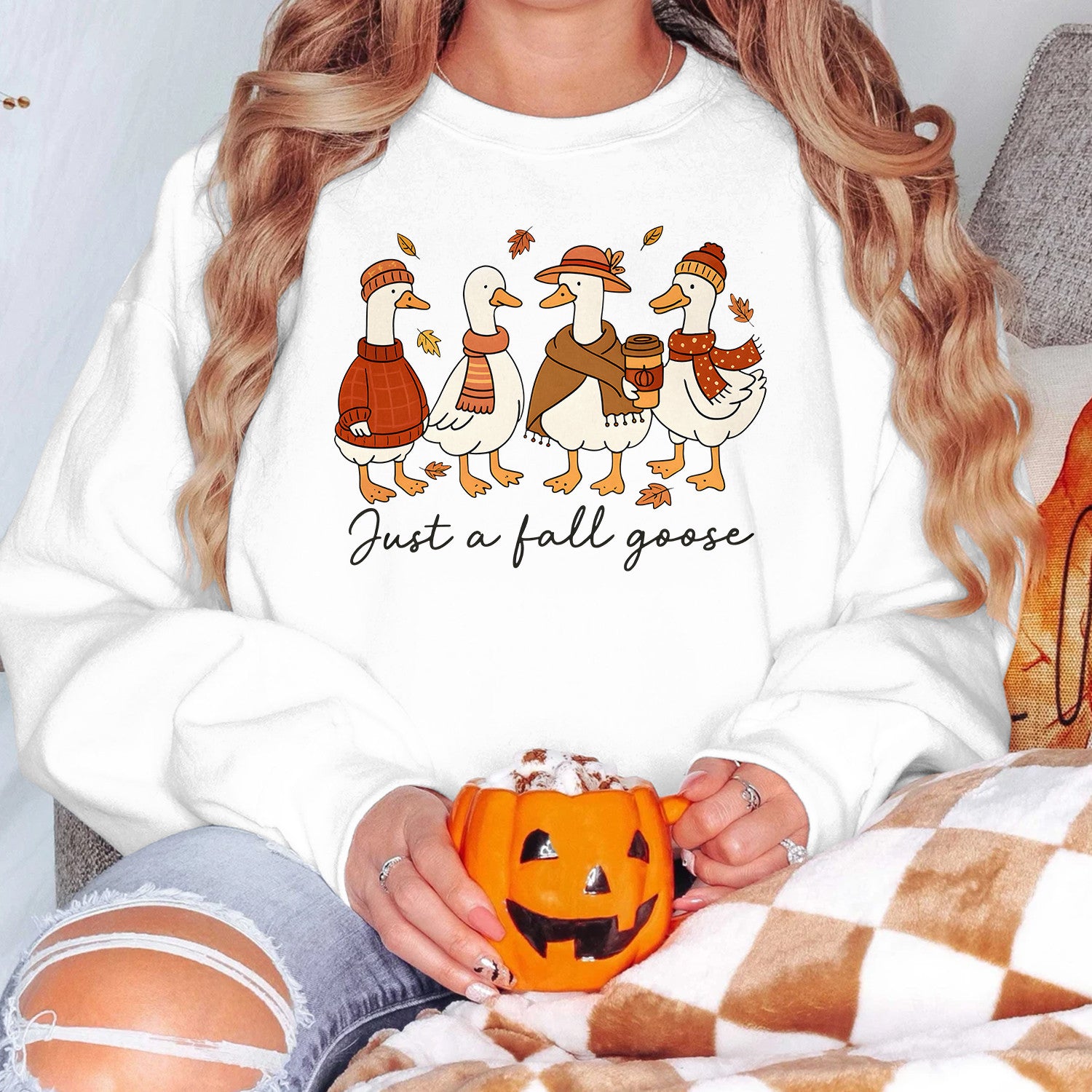 Bikergod Just A Fall Goose Sweatshirt 2D Sizes S - 5XL Halloween Goose Fall Shirt, Thanksgiving Hoodie, Funny Fall Season Crewneck LN100725SW30