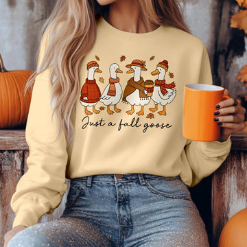 Bikergod Just A Fall Goose Sweatshirt 2D Sizes S - 5XL Halloween Goose Fall Shirt, Thanksgiving Hoodie, Funny Fall Season Crewneck LN100725SW30