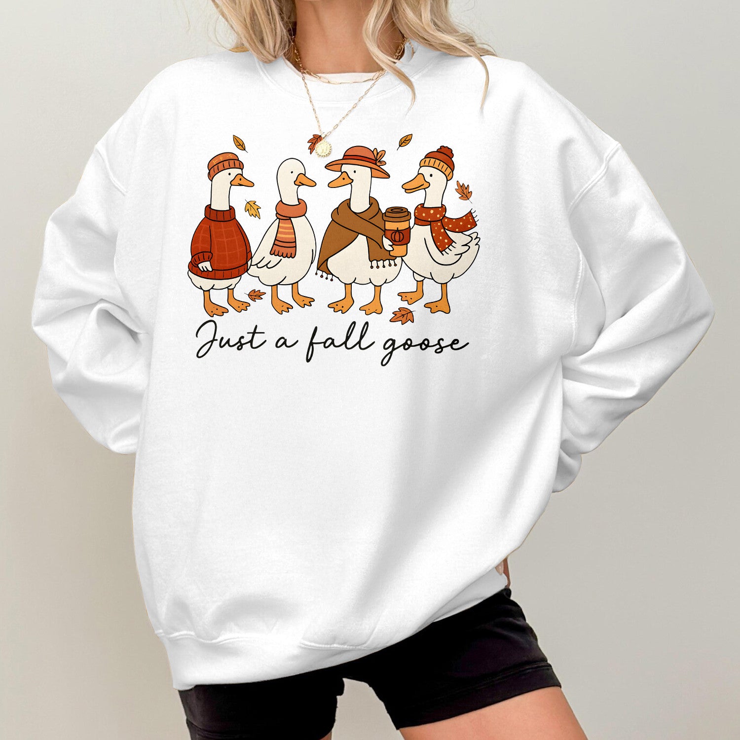 Bikergod Just A Fall Goose Sweatshirt 2D Sizes S - 5XL Halloween Goose Fall Shirt, Thanksgiving Hoodie, Funny Fall Season Crewneck LN100725SW30