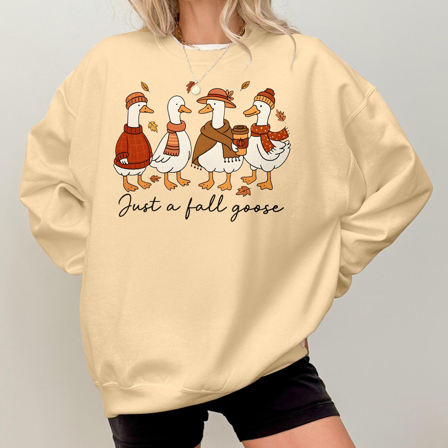 Bikergod Just A Fall Goose Sweatshirt 2D Sizes S - 5XL Halloween Goose Fall Shirt, Thanksgiving Hoodie, Funny Fall Season Crewneck LN100725SW30