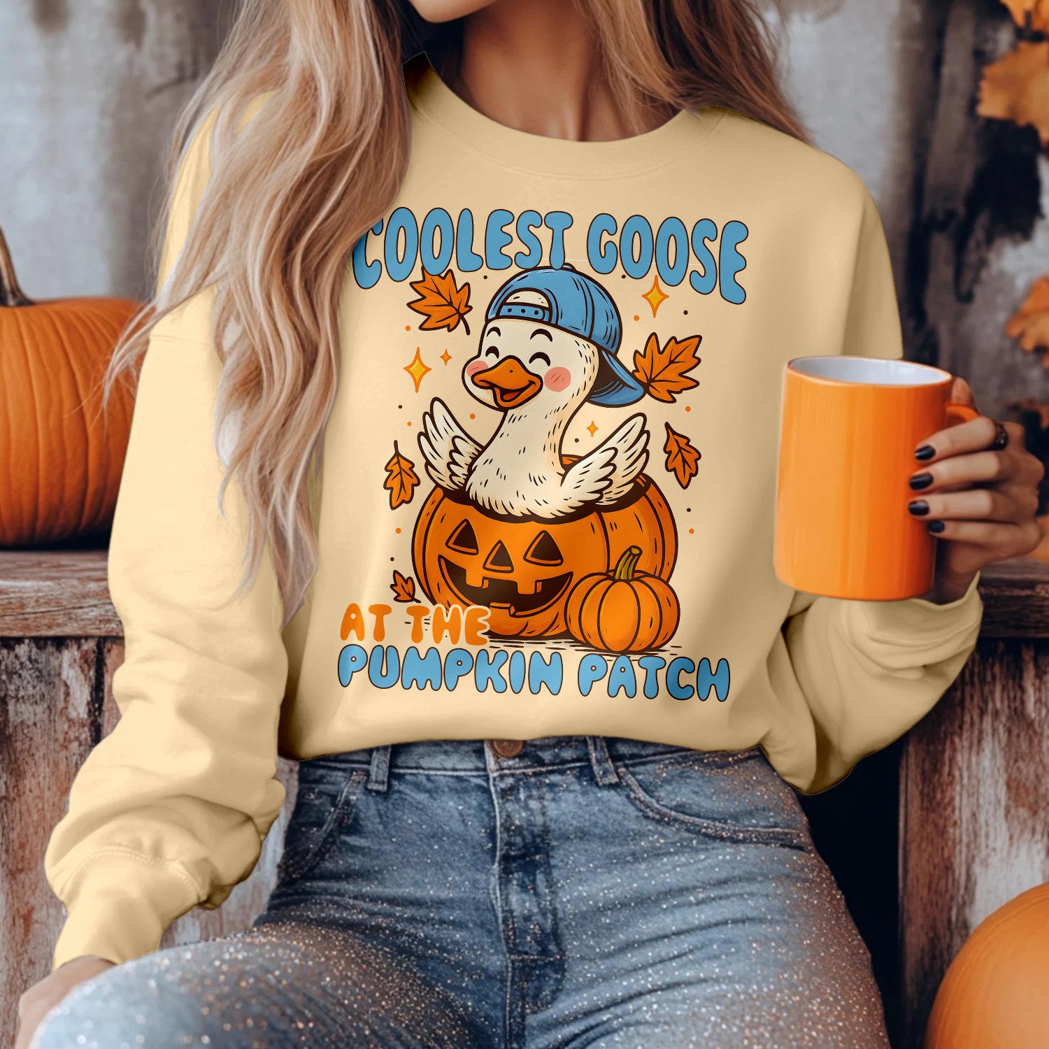 Bikergod Coolest Goose Sweatshirt 2D Sizes S - 5XL Fall Pumpkin Patch Shirt, Thanksgiving Hoodie, Funny Fall Season Crewneck LN140725SW31