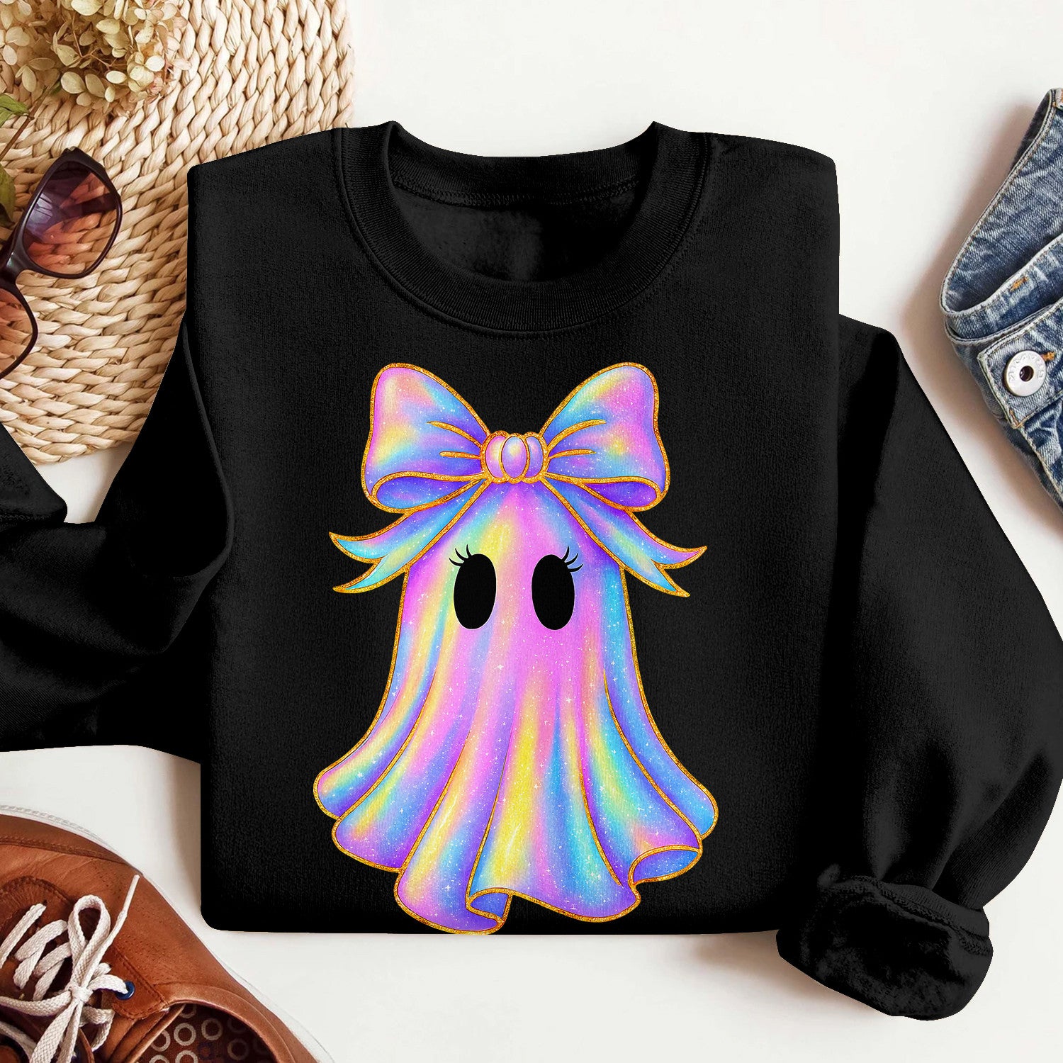 Bikergod Cute Ghost Sweatshirt 2D Sizes S - 5XL Halloween Ghost Fall Shirt, Thanksgiving Hoodie, Funny Fall Season Crewneck TLDH73
