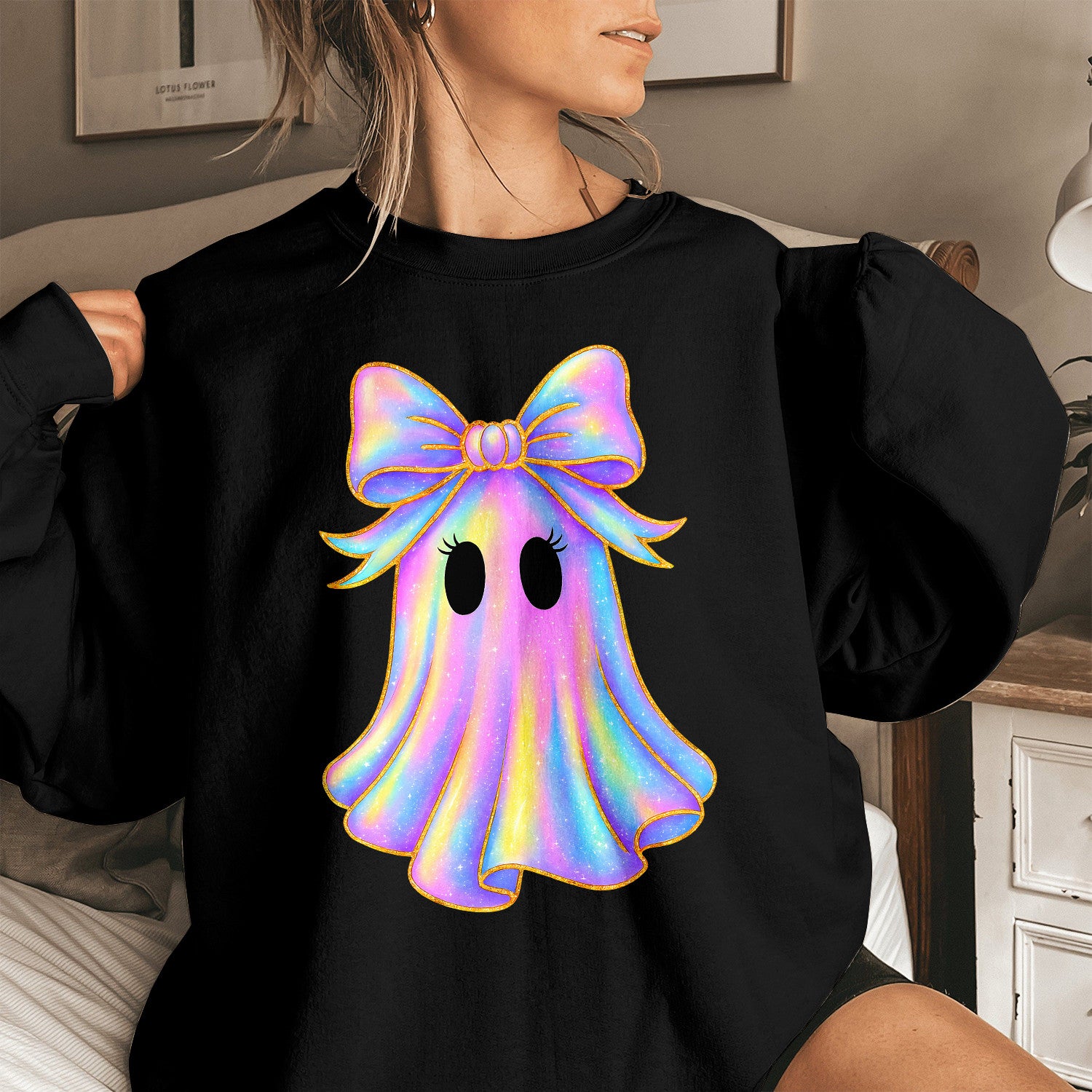 Bikergod Cute Ghost Sweatshirt 2D Sizes S - 5XL Halloween Ghost Fall Shirt, Thanksgiving Hoodie, Funny Fall Season Crewneck TLDH73