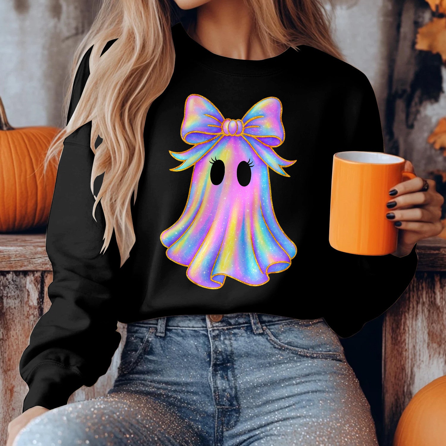 Bikergod Cute Ghost Sweatshirt 2D Sizes S - 5XL Halloween Ghost Fall Shirt, Thanksgiving Hoodie, Funny Fall Season Crewneck TLDH73