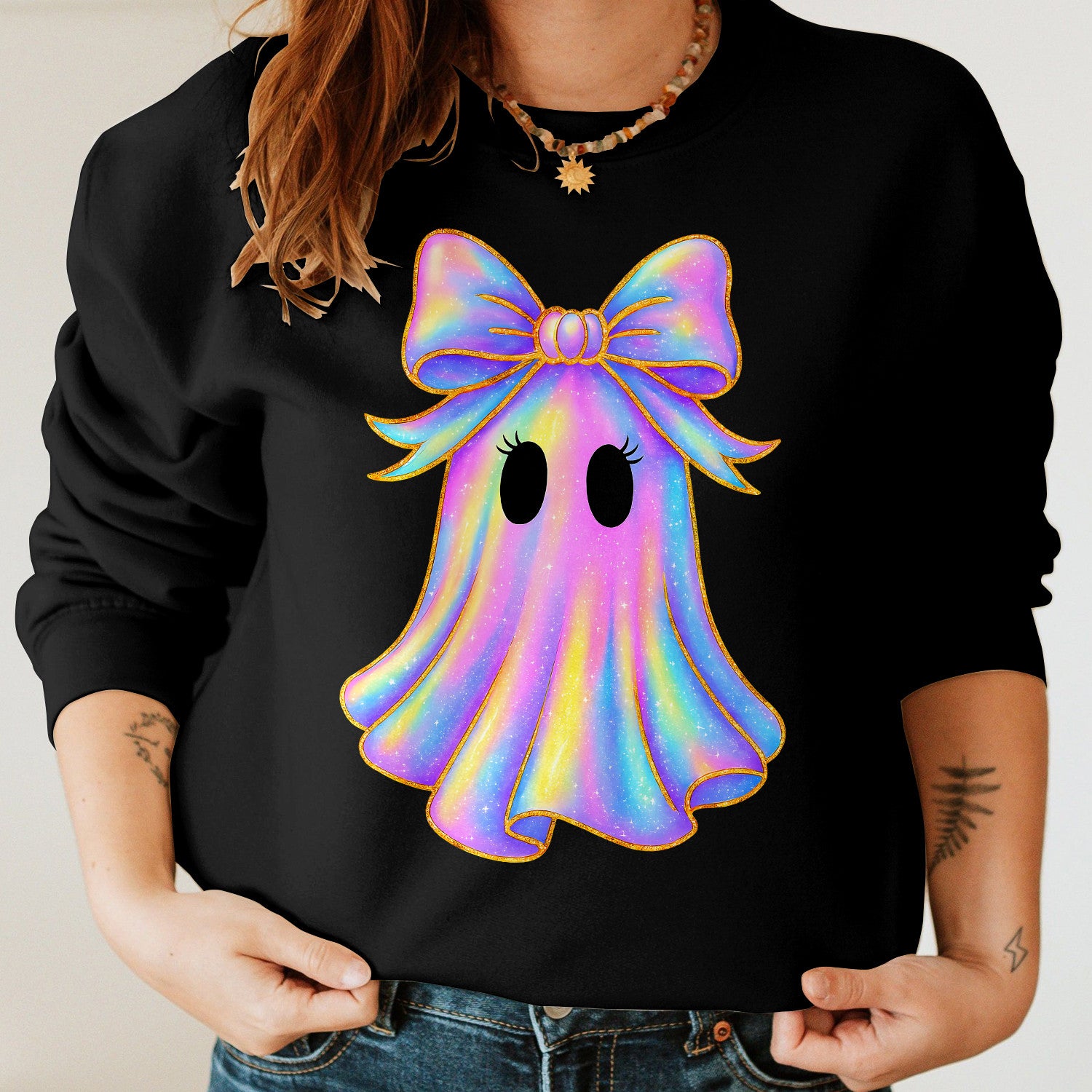 Bikergod Cute Ghost Sweatshirt 2D Sizes S - 5XL Halloween Ghost Fall Shirt, Thanksgiving Hoodie, Funny Fall Season Crewneck TLDH73