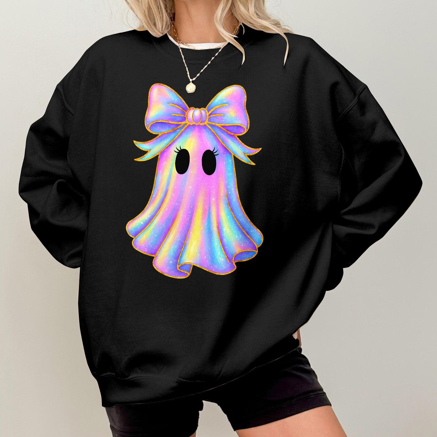 Bikergod Cute Ghost Sweatshirt 2D Sizes S - 5XL Halloween Ghost Fall Shirt, Thanksgiving Hoodie, Funny Fall Season Crewneck TLDH73