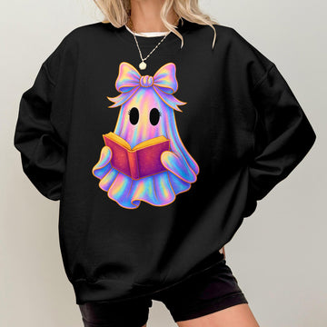 Bikergod Cute Ghost Reading Book Sweatshirt 2D Sizes S - 5XL Halloween Ghost Fall Shirt, Gift For Women Men, Fall Season Crewneck TLDH74