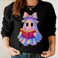 Bikergod Cute Ghost Reading Book Sweatshirt 2D Sizes S - 5XL Halloween Ghost Fall Shirt, Gift For Women Men, Fall Season Crewneck TLDH74