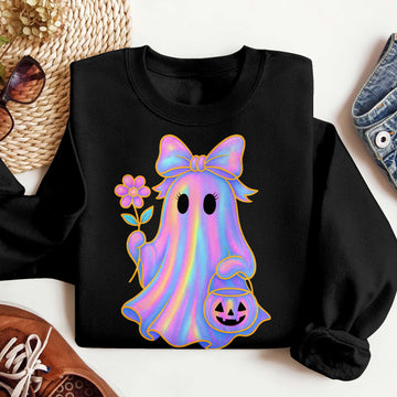 Bikergod Cute Ghost Spooky Season Sweatshirt 2D Sizes S - 5XL Halloween Ghost Fall Shirt, Gift For Women Men, Fall Season Crewneck TLDH75