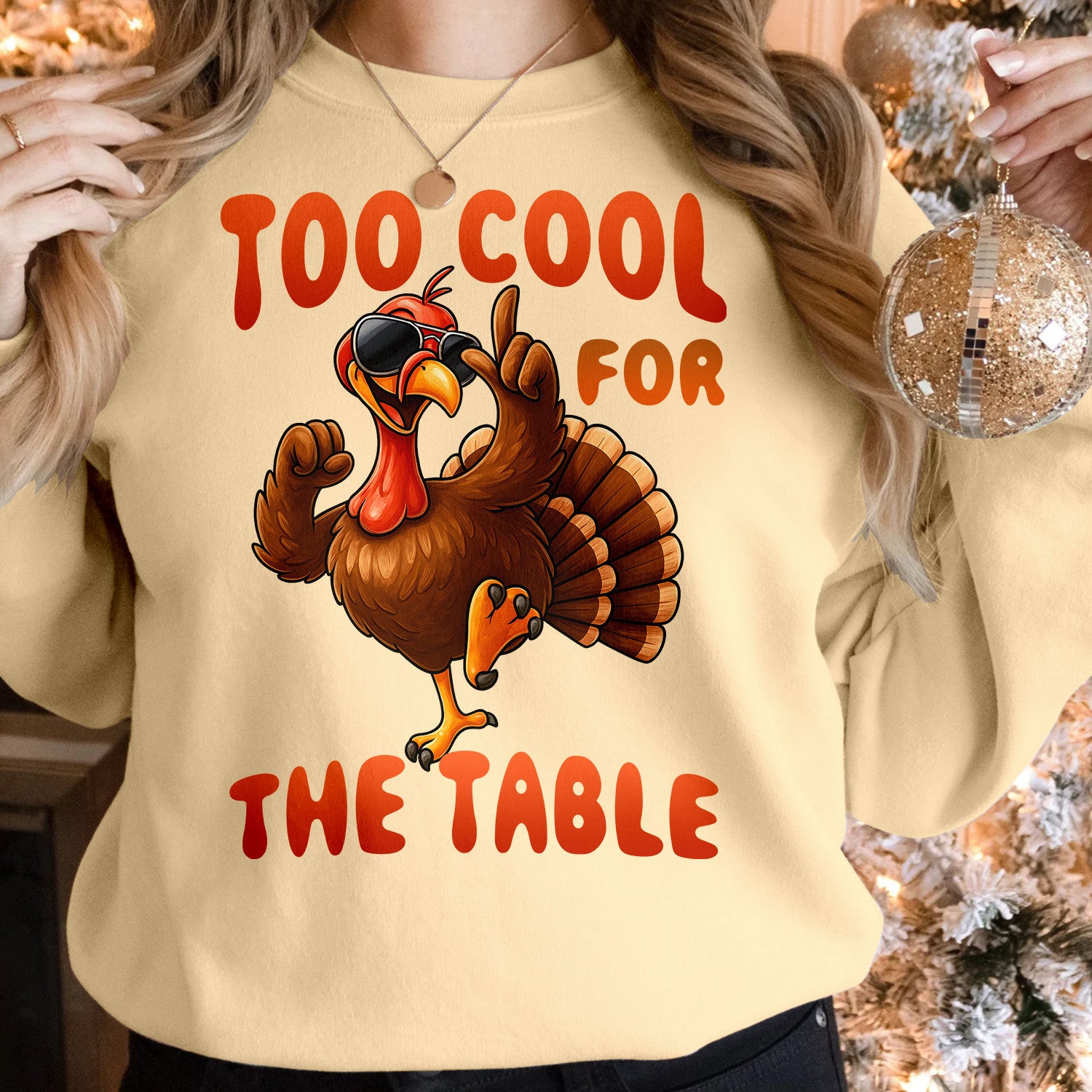 Bikergod Too Cool For The Table Sweatshirt 2D Sizes S - 5XL Halloween Turkey Fall Shirt, Gift For Women Men, Thanksgiving Crewneck TLDH77