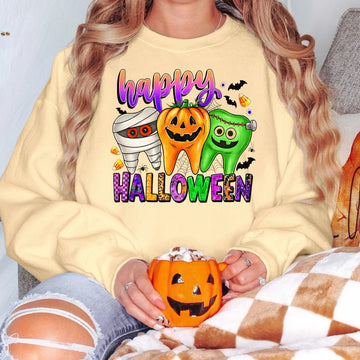 Bikergod Funny Halloween Teeth Sweatshirt 2D Sizes S - 5XL Spooky Halloween Dentist Sweatshirt, Dental Squad Sweatshirt, Trick or Teeth Hoodie, Pumpkin Dentist Hoody TLDH91