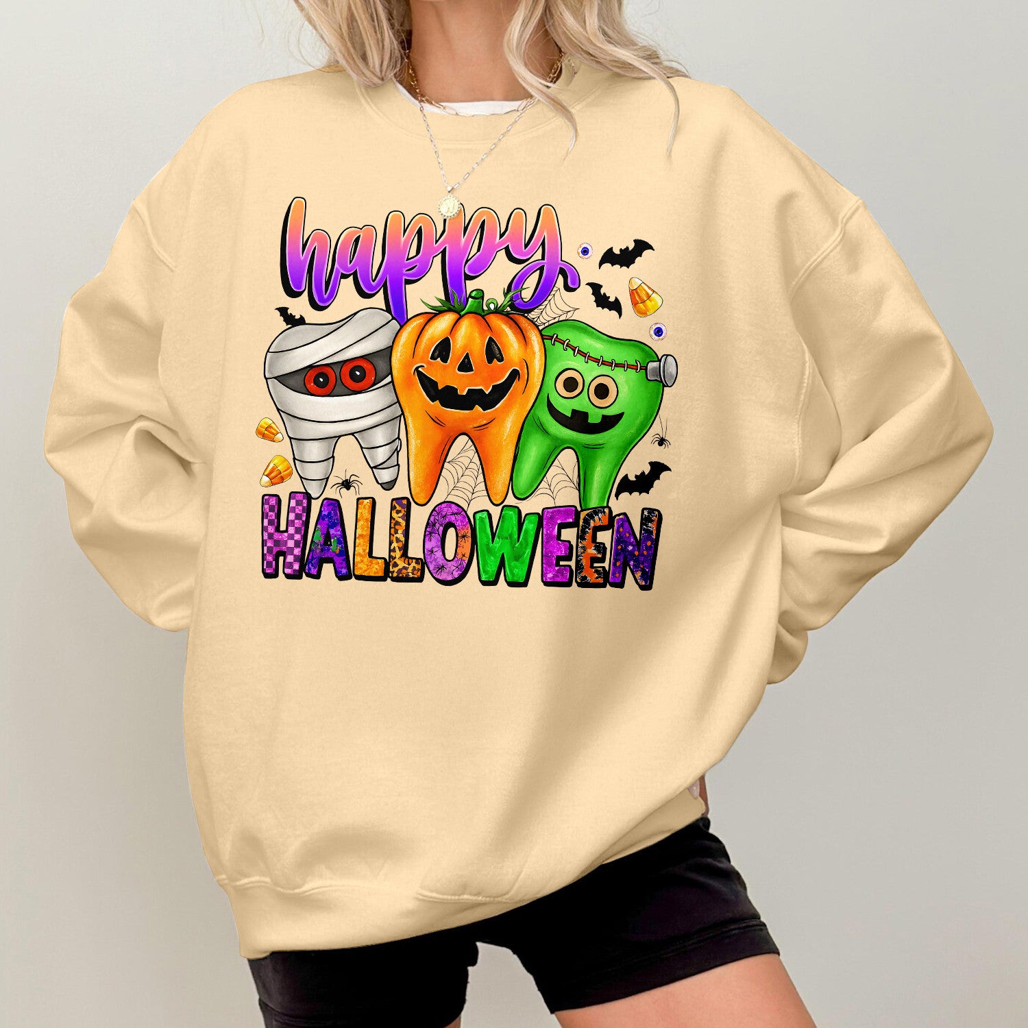 Bikergod Funny Halloween Teeth Sweatshirt 2D Sizes S - 5XL Spooky Halloween Dentist Sweatshirt, Dental Squad Sweatshirt, Trick or Teeth Hoodie, Pumpkin Dentist Hoody TLDH91