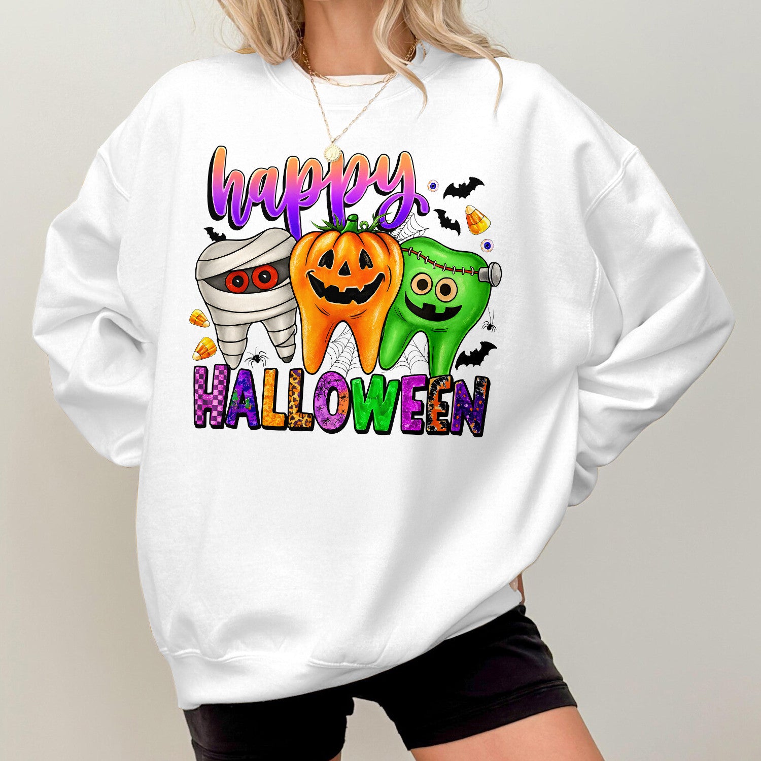 Bikergod Funny Halloween Teeth Sweatshirt 2D Sizes S - 5XL Spooky Halloween Dentist Sweatshirt, Dental Squad Sweatshirt, Trick or Teeth Hoodie, Pumpkin Dentist Hoody TLDH91