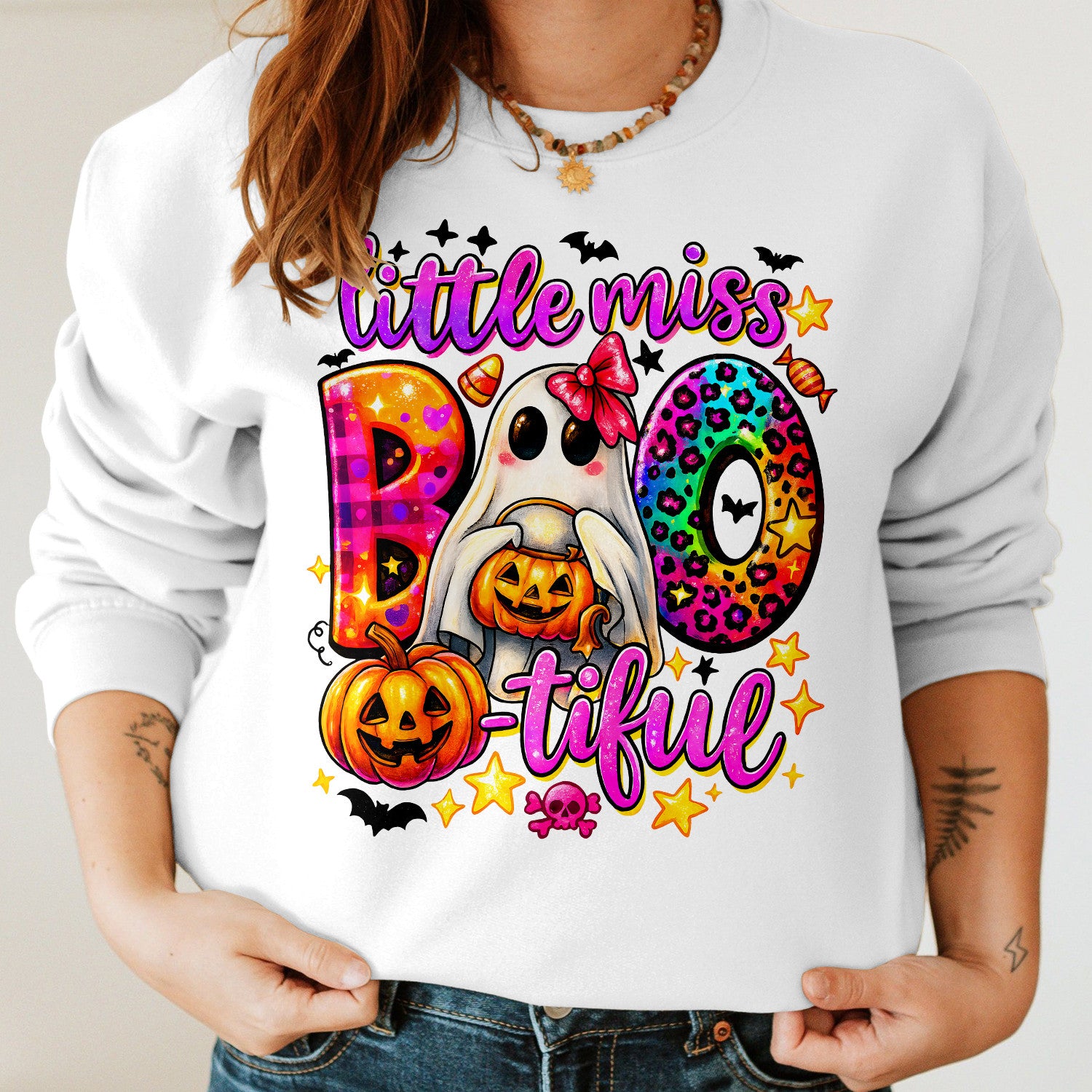 Bikergod Little Miss Boo Sweatshirt 2D Sizes S - 5XL Spooky Halloween Ghost Sweatshirt, Boo Sweatshirt, Trick or Teeth Hoodie, Pumpkin Hoody TLDH92