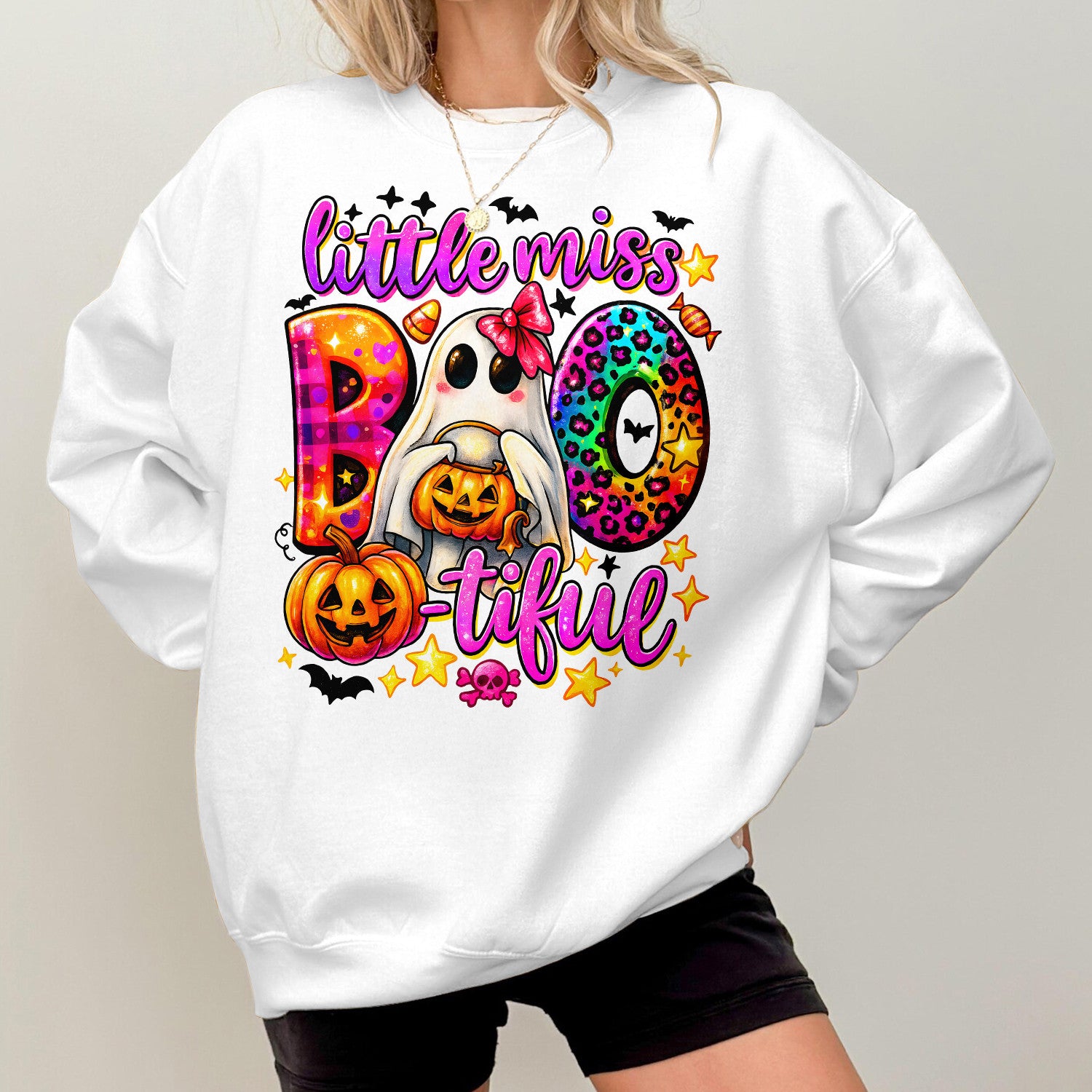 Bikergod Little Miss Boo Sweatshirt 2D Sizes S - 5XL Spooky Halloween Ghost Sweatshirt, Boo Sweatshirt, Trick or Teeth Hoodie, Pumpkin Hoody TLDH92