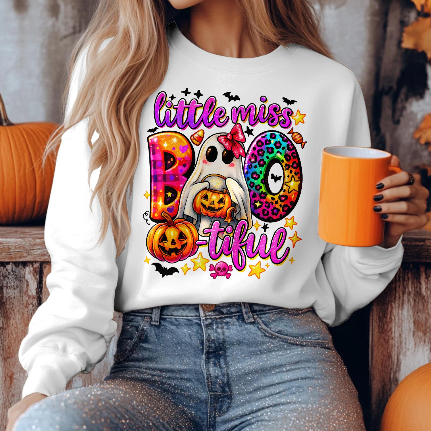 Bikergod Little Miss Boo Sweatshirt 2D Sizes S - 5XL Spooky Halloween Ghost Sweatshirt, Boo Sweatshirt, Trick or Teeth Hoodie, Pumpkin Hoody TLDH92