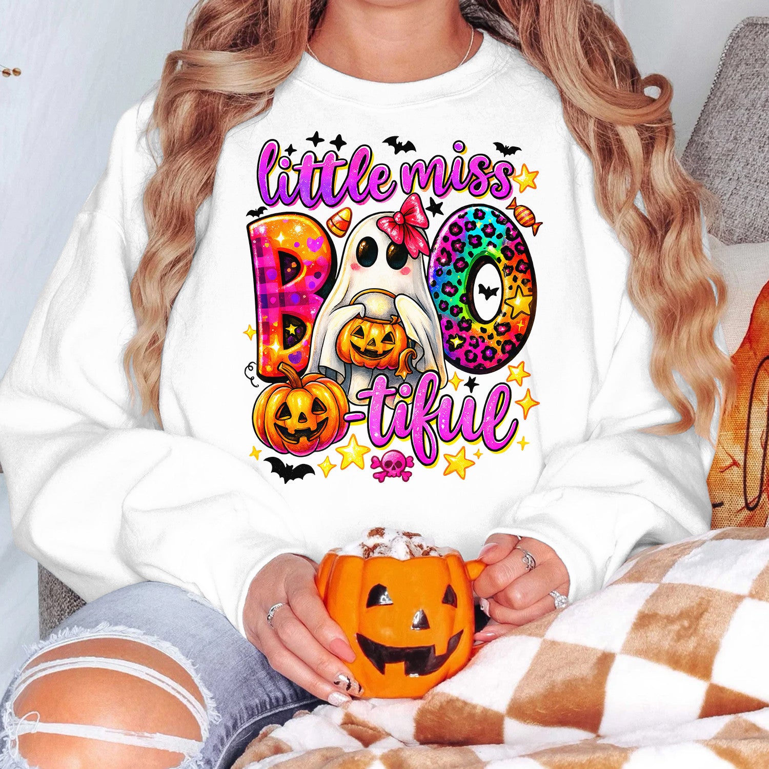 Bikergod Little Miss Boo Sweatshirt 2D Sizes S - 5XL Spooky Halloween Ghost Sweatshirt, Boo Sweatshirt, Trick or Teeth Hoodie, Pumpkin Hoody TLDH92