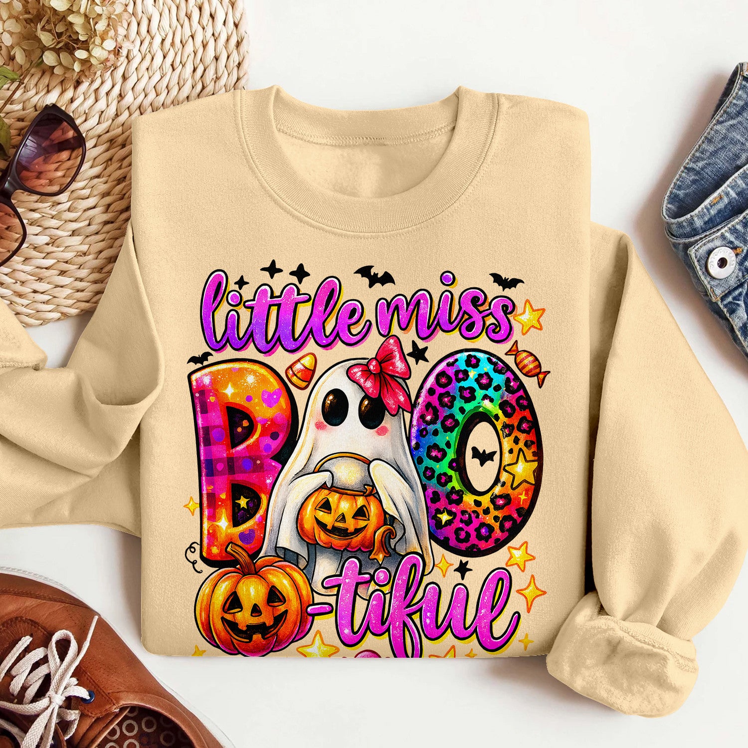Bikergod Little Miss Boo Sweatshirt 2D Sizes S - 5XL Spooky Halloween Ghost Sweatshirt, Boo Sweatshirt, Trick or Teeth Hoodie, Pumpkin Hoody TLDH92