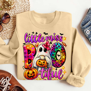 Bikergod Little Miss Boo Sweatshirt 2D Sizes S - 5XL Spooky Halloween Ghost Sweatshirt, Boo Sweatshirt, Trick or Teeth Hoodie, Pumpkin Hoody TLDH92