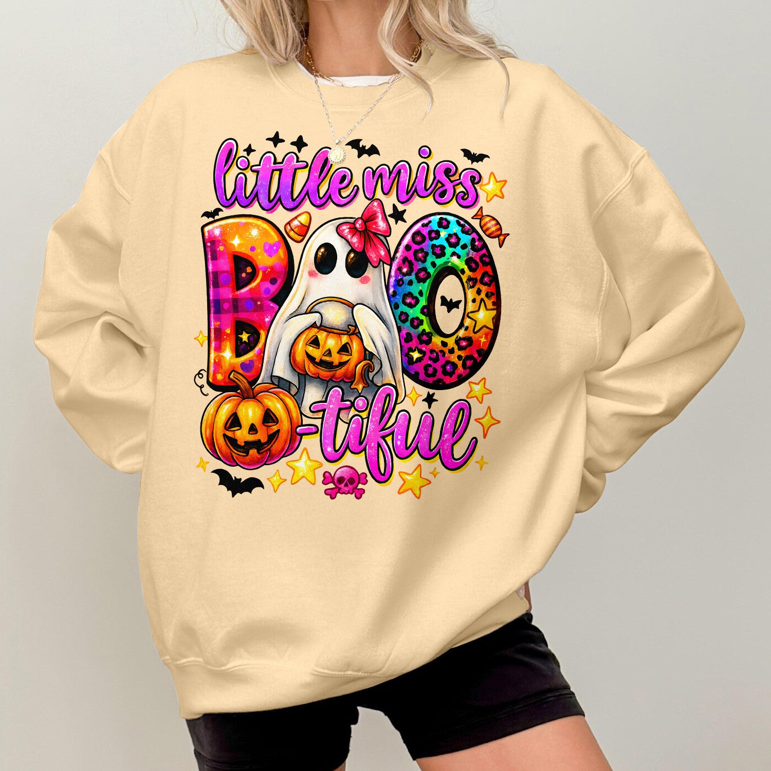 Bikergod Little Miss Boo Sweatshirt 2D Sizes S - 5XL Spooky Halloween Ghost Sweatshirt, Boo Sweatshirt, Trick or Teeth Hoodie, Pumpkin Hoody TLDH92