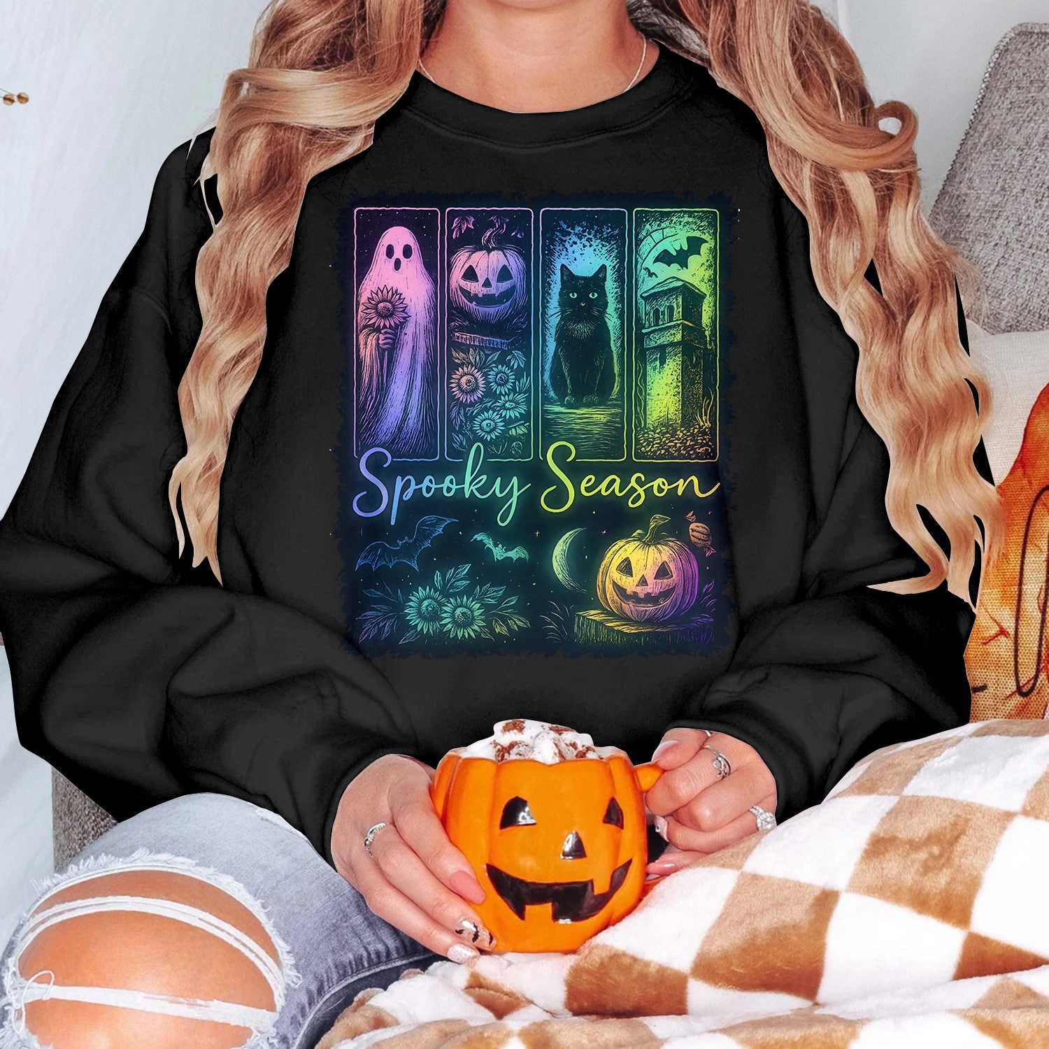 Bikergod Spooky Season Sweatshirt 2D Sizes S - 5XL Halloween Autumn Fall Shirt, Gift For Women Men, Funny Thanksgiving Crewneck TLDH93