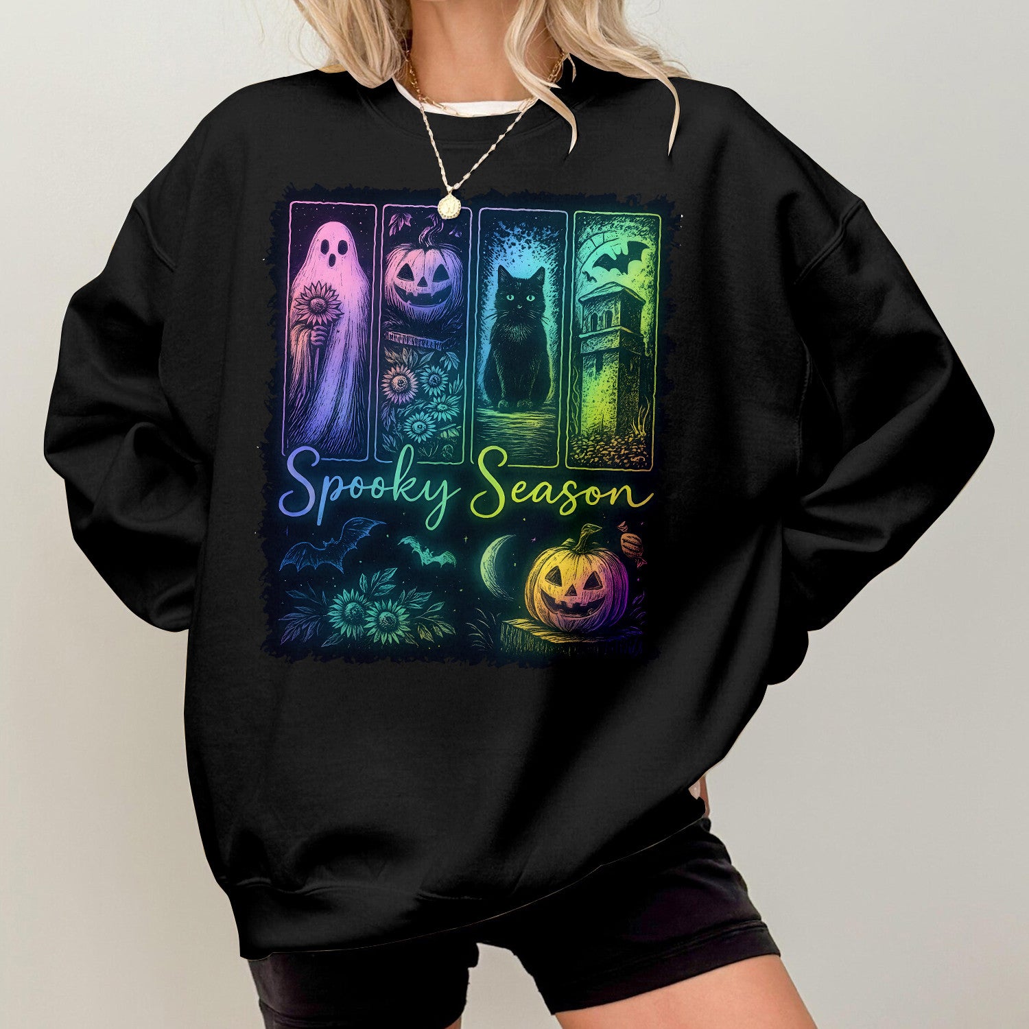 Bikergod Spooky Season Sweatshirt 2D Sizes S - 5XL Halloween Autumn Fall Shirt, Gift For Women Men, Funny Thanksgiving Crewneck TLDH93