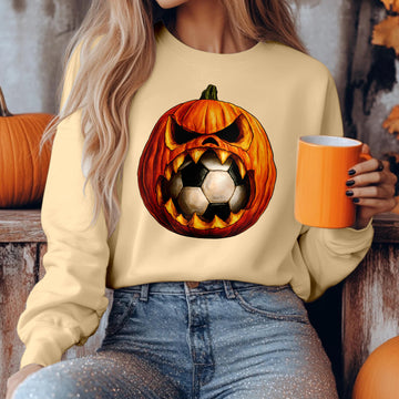 Bikergod Soccer Pumpkin Sweatshirt 2D Sizes S - 5XL Halloween Autumn Fall Shirt, Gift For Soccer Player, Funny Thanksgiving Crewneck TLDH108