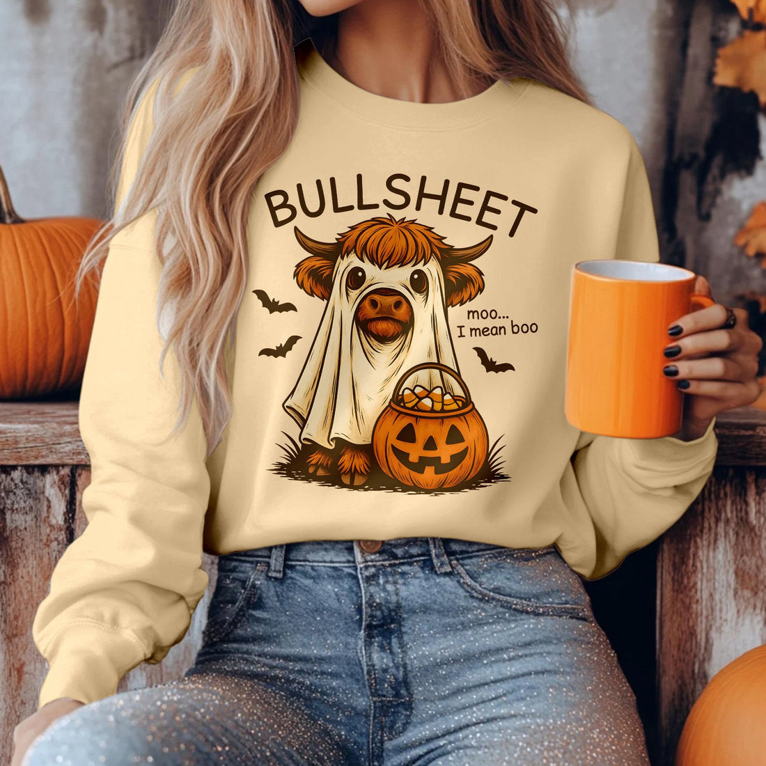 Bikergod Bullsheet Pumpkin Sweatshirt 2D Sizes S - 5XL Halloween Autumn Fall Shirt, Gift For Women Men, Funny Thanksgiving Crewneck TLDH111