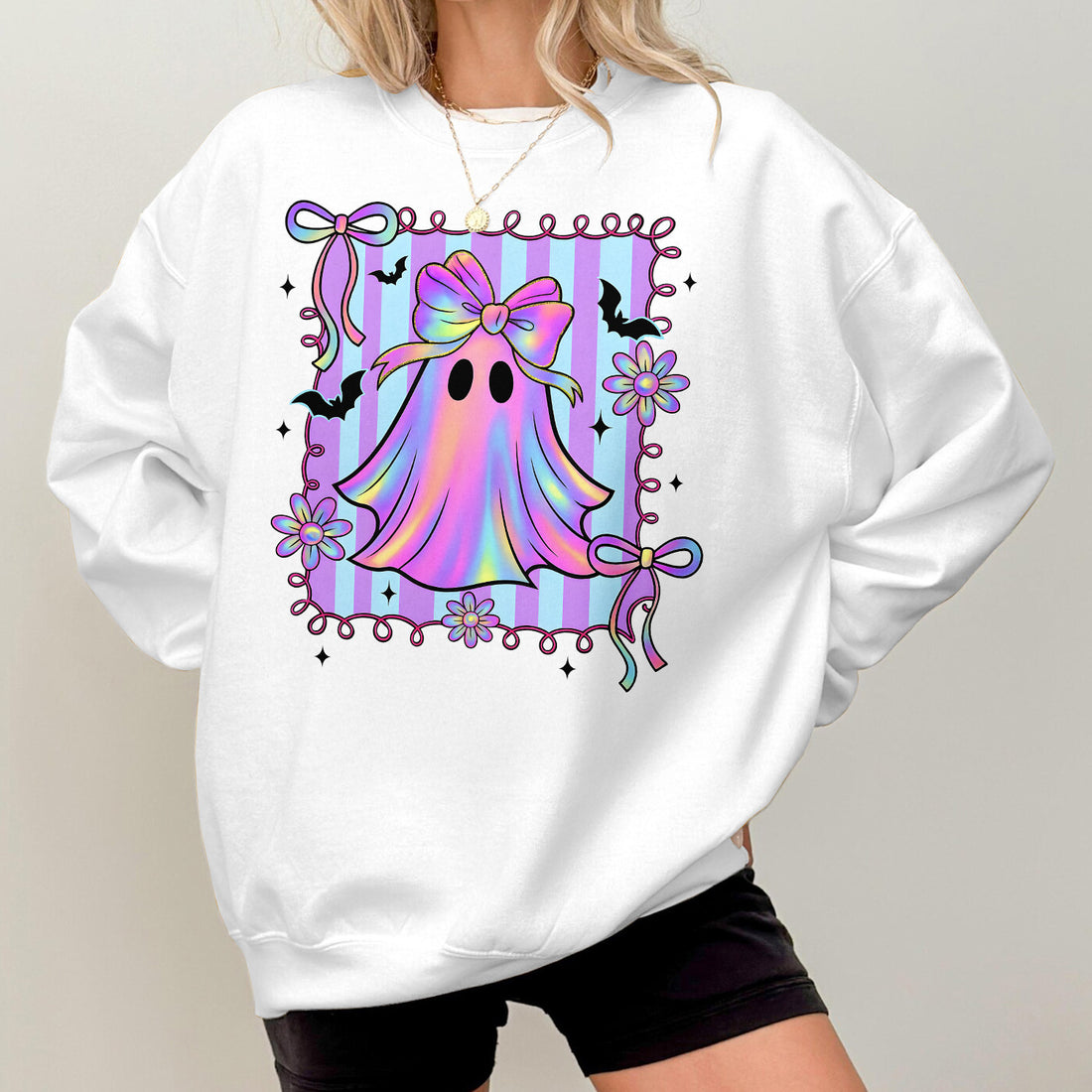 Bikergod Cute Ghost Girls Sweatshirt 2D Sizes S - 5XL Halloween Autumn Fall Shirt, Gift For Women, Funny Thanksgiving Crewneck TLDH112