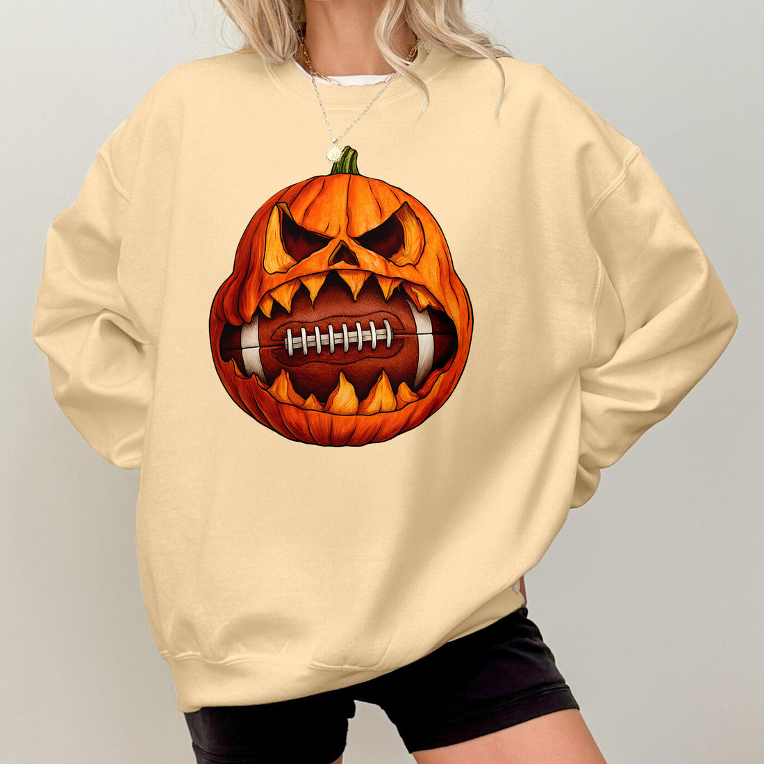 Bikergod Football Pumpkin Sweatshirt 2D Sizes S - 5XL Halloween Autumn Fall Shirt, Gift For Football Player, Funny Thanksgiving Crewneck TLDH113