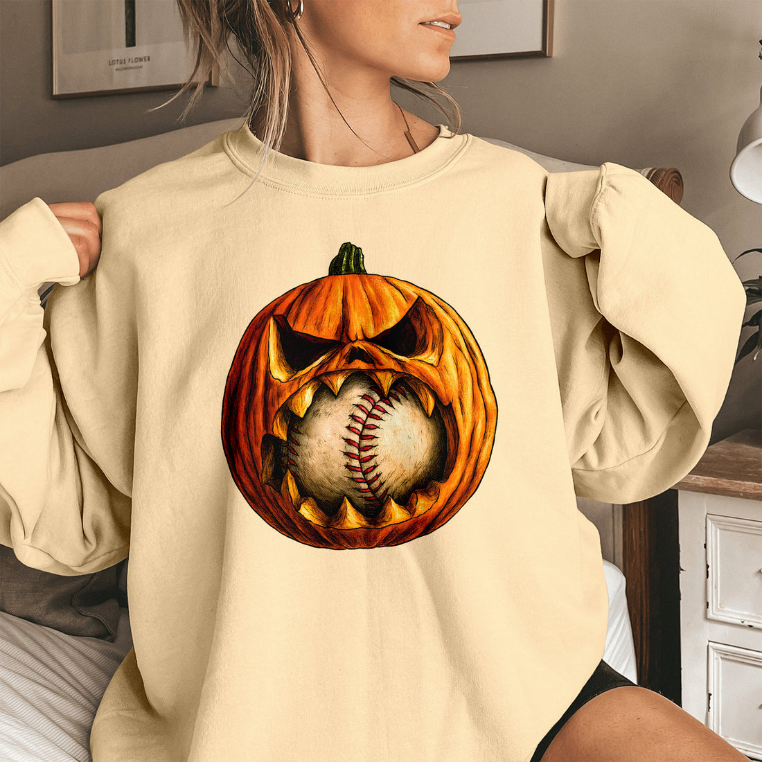 Bikergod Baseball Pumpkin Sweatshirt 2D Sizes S - 5XL Halloween Autumn Fall Shirt, Gift For Baseball Player, Funny Thanksgiving Crewneck TLDH105