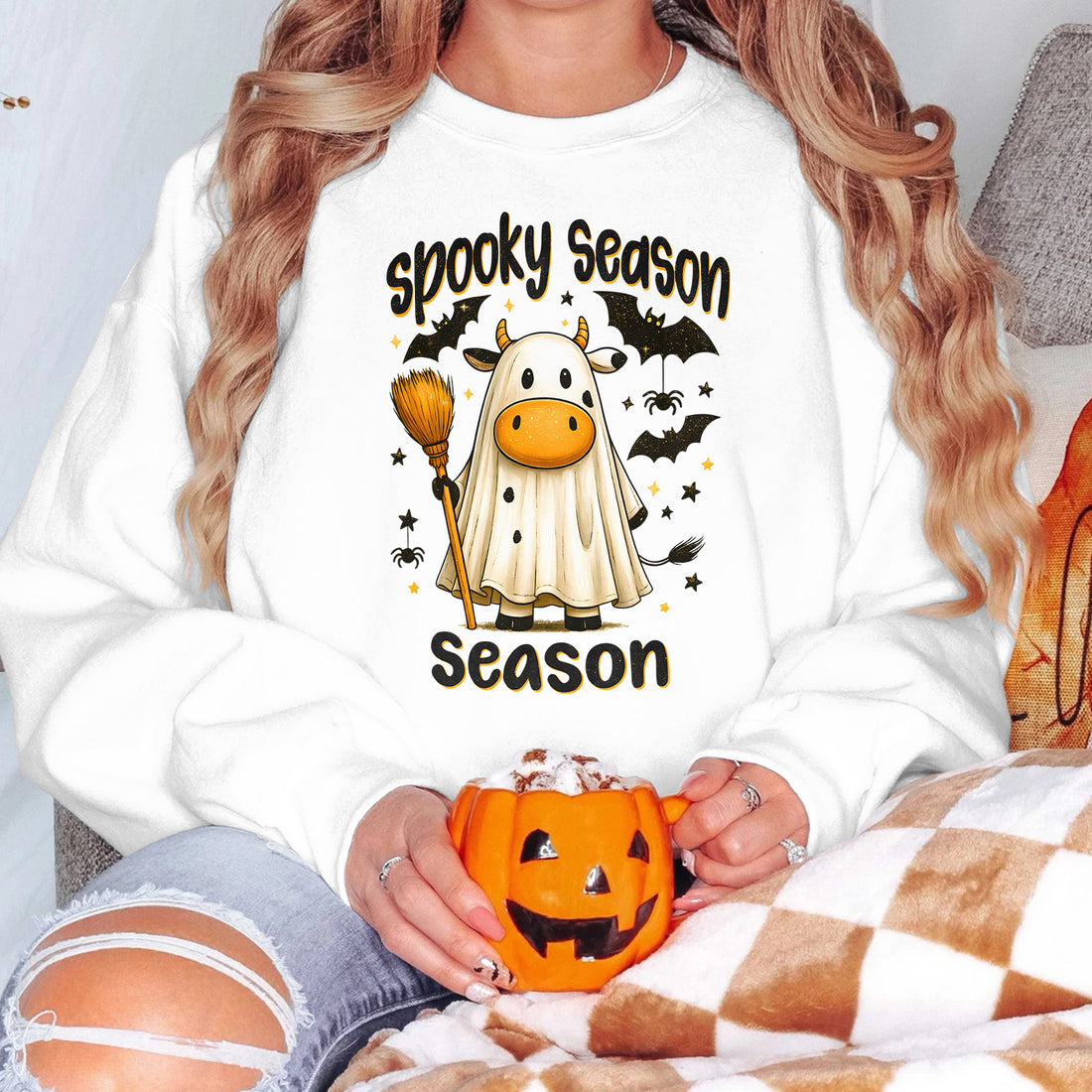 Bikergod Funny Ghost Spooky Season Sweatshirt 2D Sizes S - 5XL Halloween Autumn Fall Shirt, Gift For Women Men, Funny Halloween Crewneck TLDH115
