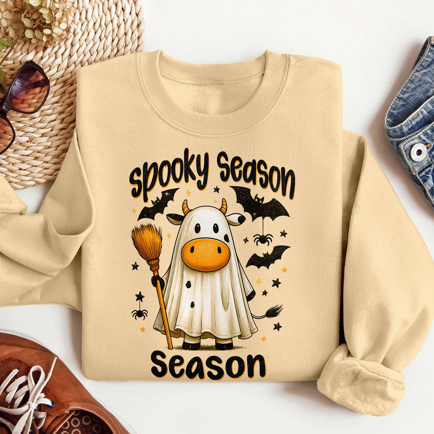 Bikergod Funny Ghost Spooky Season Sweatshirt 2D Sizes S - 5XL Halloween Autumn Fall Shirt, Gift For Women Men, Funny Halloween Crewneck TLDH115