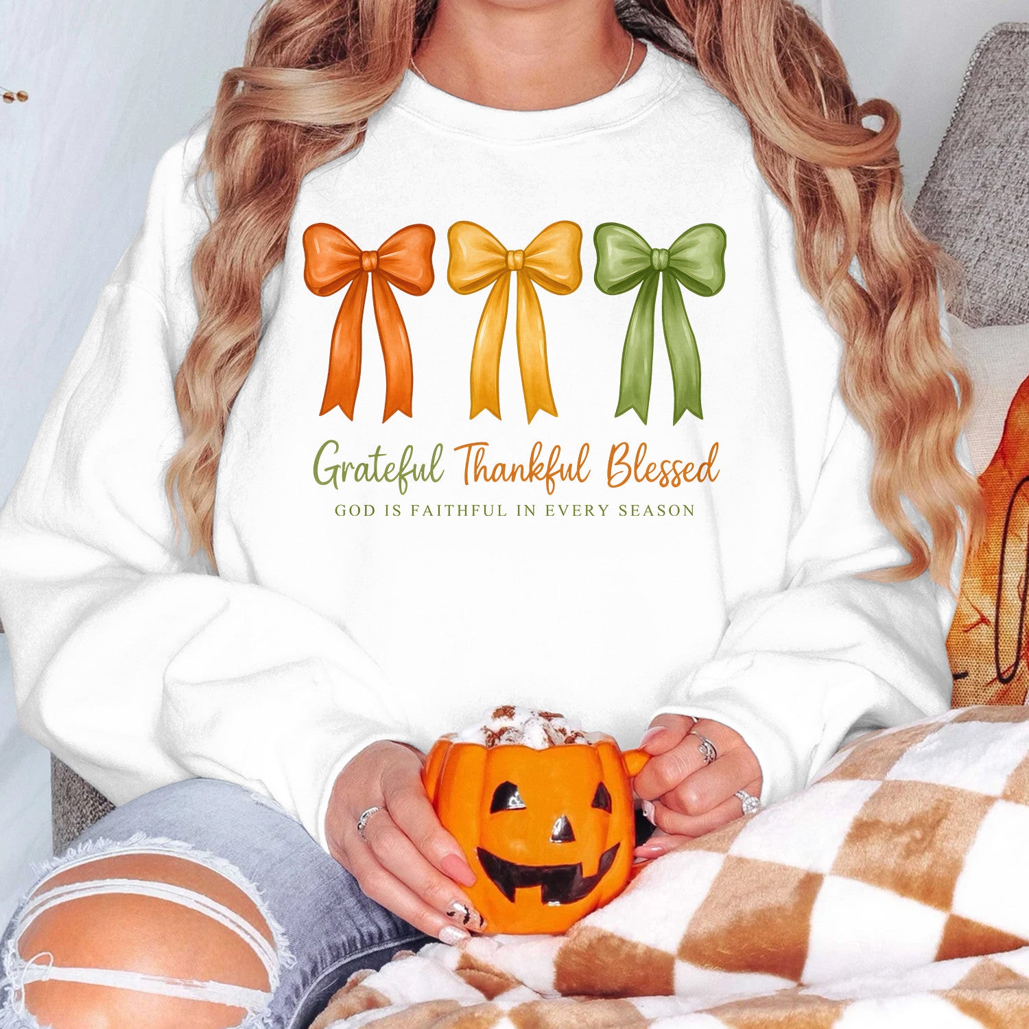 Bikergod Grateful Thankful Blessed Sweatshirt 2D Sizes S - 5XL Halloween Autumn Fall Shirt, Gift For Women Men, Funny Thanksgiving Crewneck TLDH117