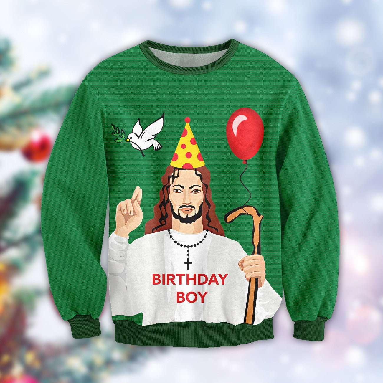 Bikergod Birthday Boy Christmas Ugly Sweater Design 3D Full Printed Sizes S - 5XL - Jesus Lover - Xmas Sweater 3D TLDH129