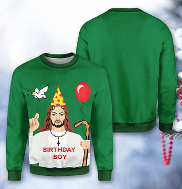 Bikergod Birthday Boy Christmas Ugly Sweater Design 3D Full Printed Sizes S - 5XL - Jesus Lover - Xmas Sweater 3D TLDH129