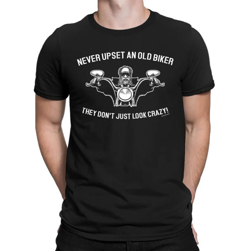 Bikergod Motorcycle Never Upset An Old Biker T-shirt, Crew-neck Sweatshirt, Hoodie, Tank Top, V-neck T-shirt Design 2D Full Printed Sizes S - 5XL - NABI361