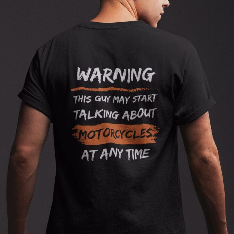 Bikergod Motorcycle Warning This Guy May Start Talking About Motorcycles T-shirt, Crew-neck Sweatshirt, Hoodie, Tank Top, V-neck T-shirt Design 2D Full Printed Sizes S - 5XL - NABI314