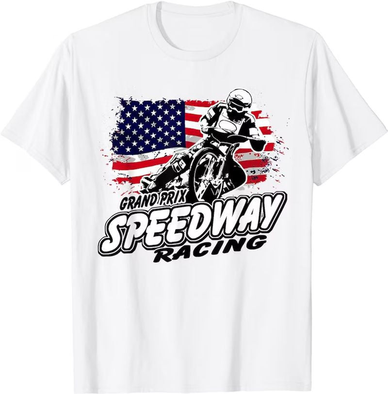 Bikergod Motorcycle Speedway Racing American Flag T-shirt, Crew-neck Sweatshirt, Hoodie, Tank Top, V-neck T-shirt Design 2D Full Printed Sizes S - 5XL - NABI333