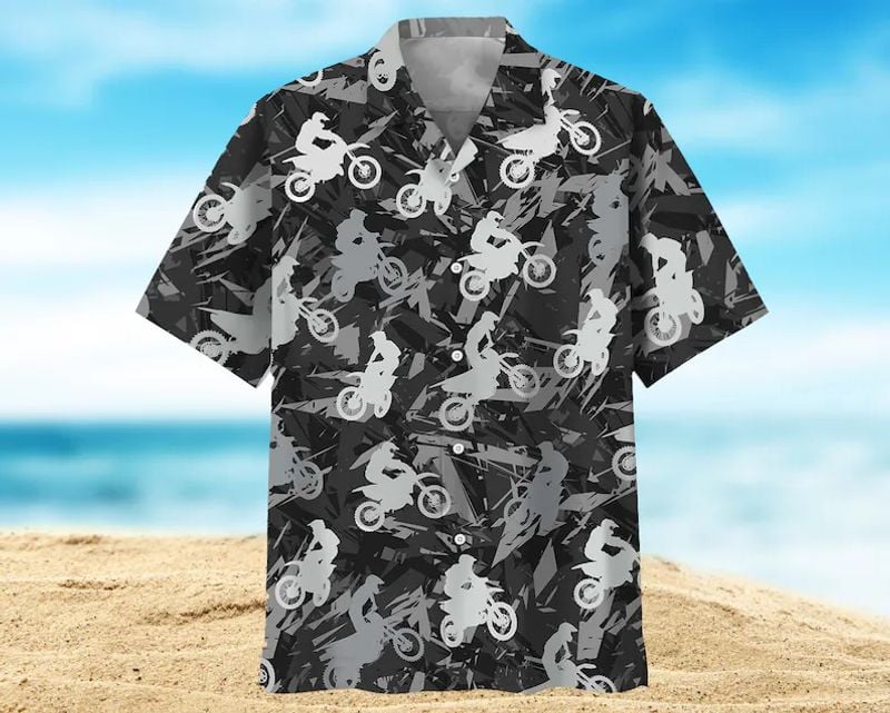 Bikergod Motorcycle White Grey Dirt Bike Hawaii Shirt Design 3D Full Printed Sizes S - 5XL NABI355