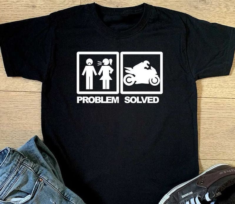 Bikergod Motorcycle Problem Solved By Motorbike T-shirt, Crew-neck Sweatshirt, Hoodie, Tank Top, V-neck T-shirt Design 2D Full Printed Sizes S - 5XL - NABU251